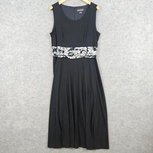 Jessica Howard Black Floral Waist Midi Dress Size 14 Sleeveless Zip Back Church